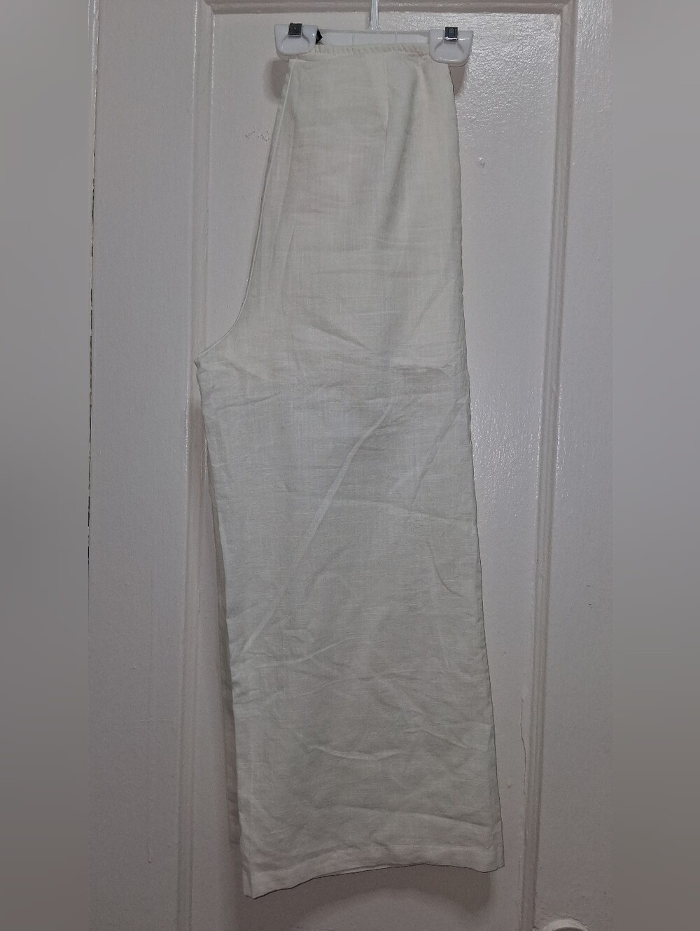 SHEIN Women’s Cream Cotton Cropped Wide Leg Pants XS Tie Waist Side Zip